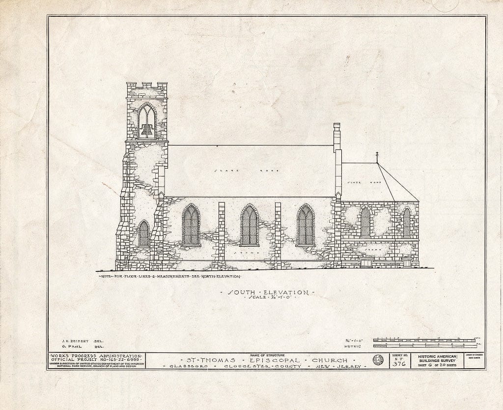 Historic Pictoric : Blueprint HABS NJ,8-GLASB,1- (Sheet 6 of 20) - St. Thomas' Episcopal Church, Main & Focer Streets, Glassboro, Gloucester County, NJ