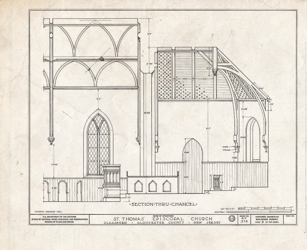 Historic Pictoric : Blueprint HABS NJ,8-GLASB,1- (Sheet 9 of 20) - St. Thomas' Episcopal Church, Main & Focer Streets, Glassboro, Gloucester County, NJ
