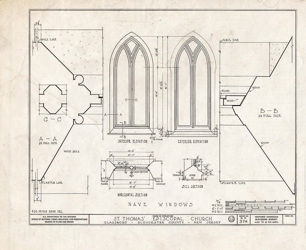 Historic Pictoric : Blueprint HABS NJ,8-GLASB,1- (Sheet 12 of 20) - St. Thomas' Episcopal Church, Main & Focer Streets, Glassboro, Gloucester County, NJ