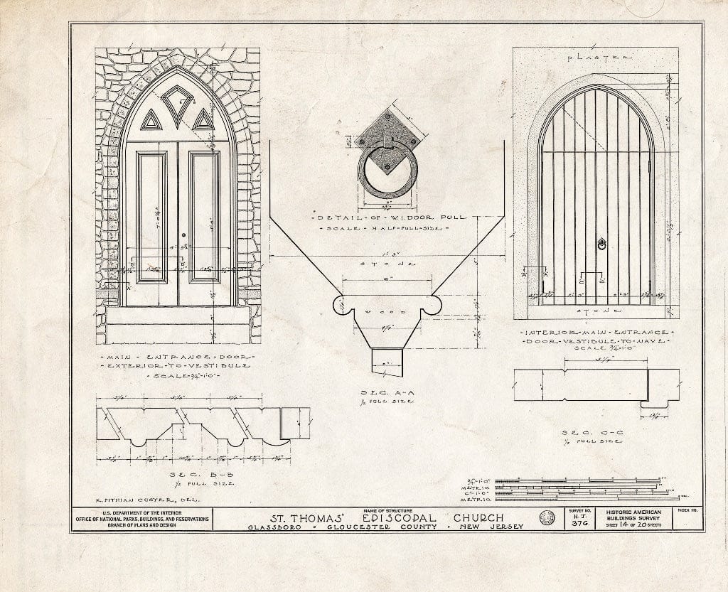 Historic Pictoric : Blueprint HABS NJ,8-GLASB,1- (Sheet 14 of 20) - St. Thomas' Episcopal Church, Main & Focer Streets, Glassboro, Gloucester County, NJ