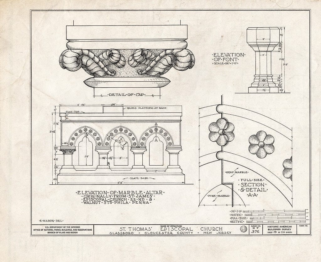 Historic Pictoric : Blueprint HABS NJ,8-GLASB,1- (Sheet 19 of 20) - St. Thomas' Episcopal Church, Main & Focer Streets, Glassboro, Gloucester County, NJ