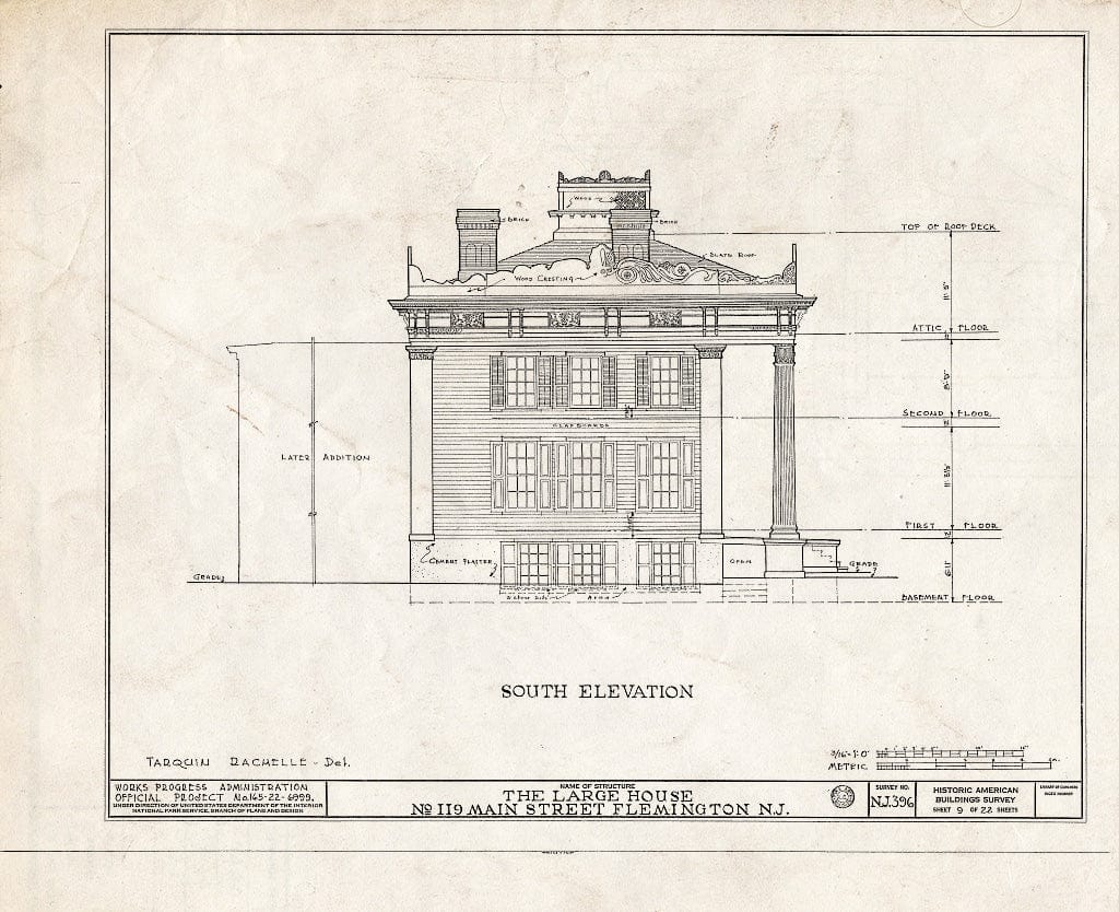 Historic Pictoric : Blueprint HABS NJ,10-Flem,1- (Sheet 9 of 22) - Reading-Large House, 119 Main Street, Flemington, Hunterdon County, NJ