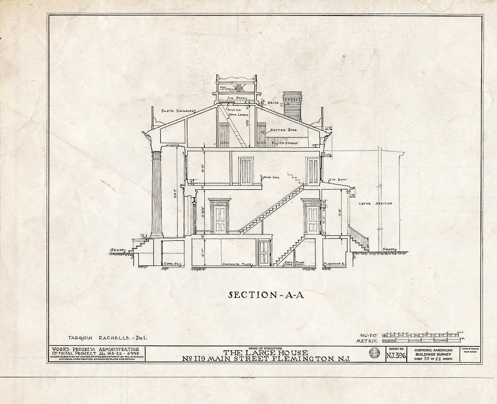 Historic Pictoric : Blueprint HABS NJ,10-Flem,1- (Sheet 10 of 22) - Reading-Large House, 119 Main Street, Flemington, Hunterdon County, NJ