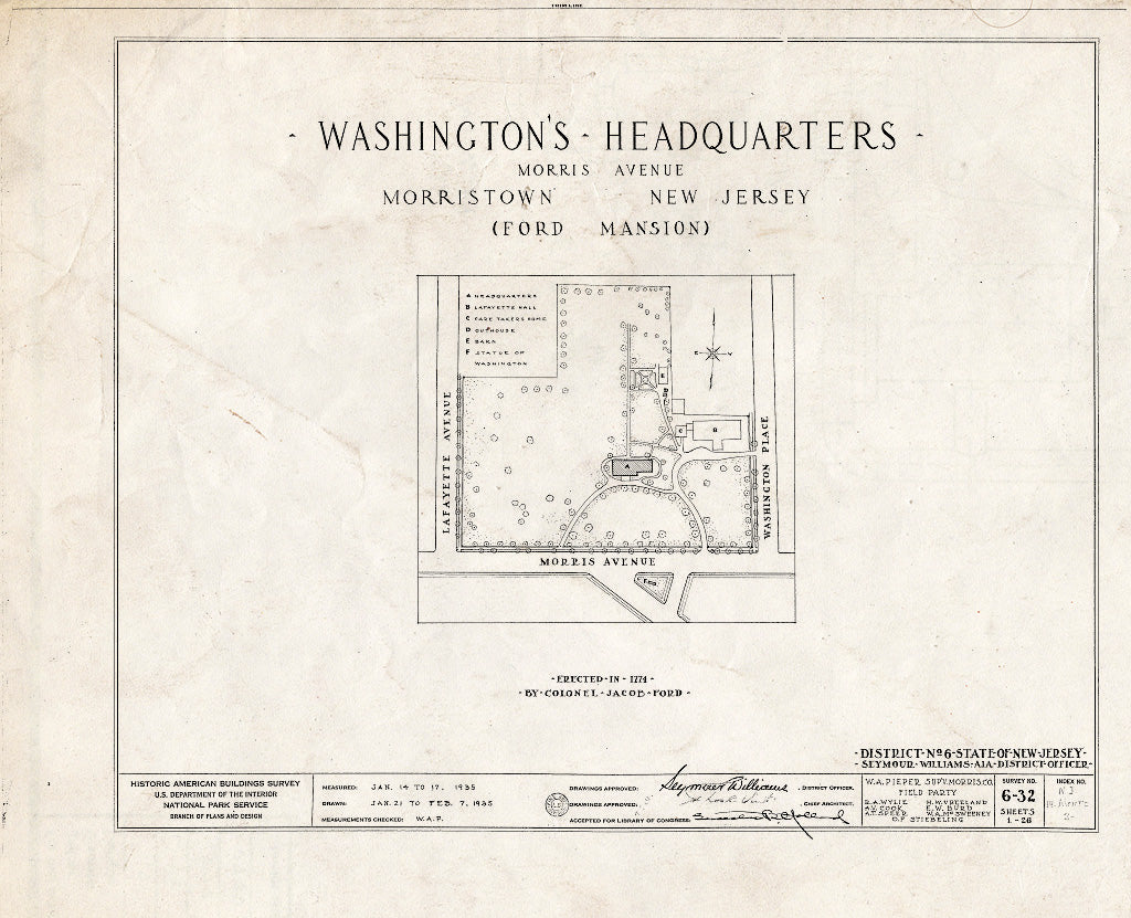 Historic Pictoric : Blueprint HABS NJ,14-MORTO,2- (Sheet 0 of 27) - Colonel Jacob Ford Jr. House, 230 Morris Street, Morristown, Morris County, NJ