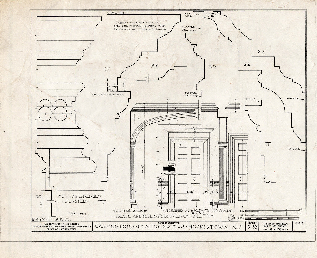 Historic Pictoric : Blueprint HABS NJ,14-MORTO,2- (Sheet 8 of 27) - Colonel Jacob Ford Jr. House, 230 Morris Street, Morristown, Morris County, NJ