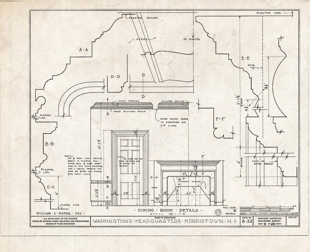 Historic Pictoric : Blueprint HABS NJ,14-MORTO,2- (Sheet 9 of 27) - Colonel Jacob Ford Jr. House, 230 Morris Street, Morristown, Morris County, NJ