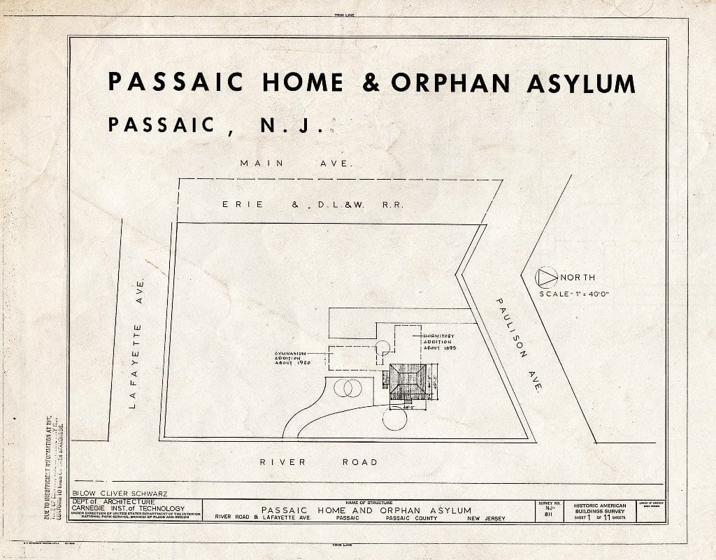 Historic Pictoric : Blueprint HABS NJ,16-PASA,4- (Sheet 1 of 11) - Passaic Home & Orphan Asylum, River Road & Lafayette Avenue, Passaic, Passaic County, NJ