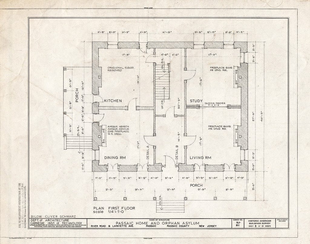 Historic Pictoric : Blueprint HABS NJ,16-PASA,4- (Sheet 3 of 11) - Passaic Home & Orphan Asylum, River Road & Lafayette Avenue, Passaic, Passaic County, NJ