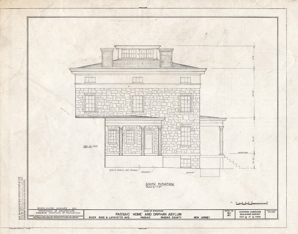 Historic Pictoric : Blueprint HABS NJ,16-PASA,4- (Sheet 8 of 11) - Passaic Home & Orphan Asylum, River Road & Lafayette Avenue, Passaic, Passaic County, NJ