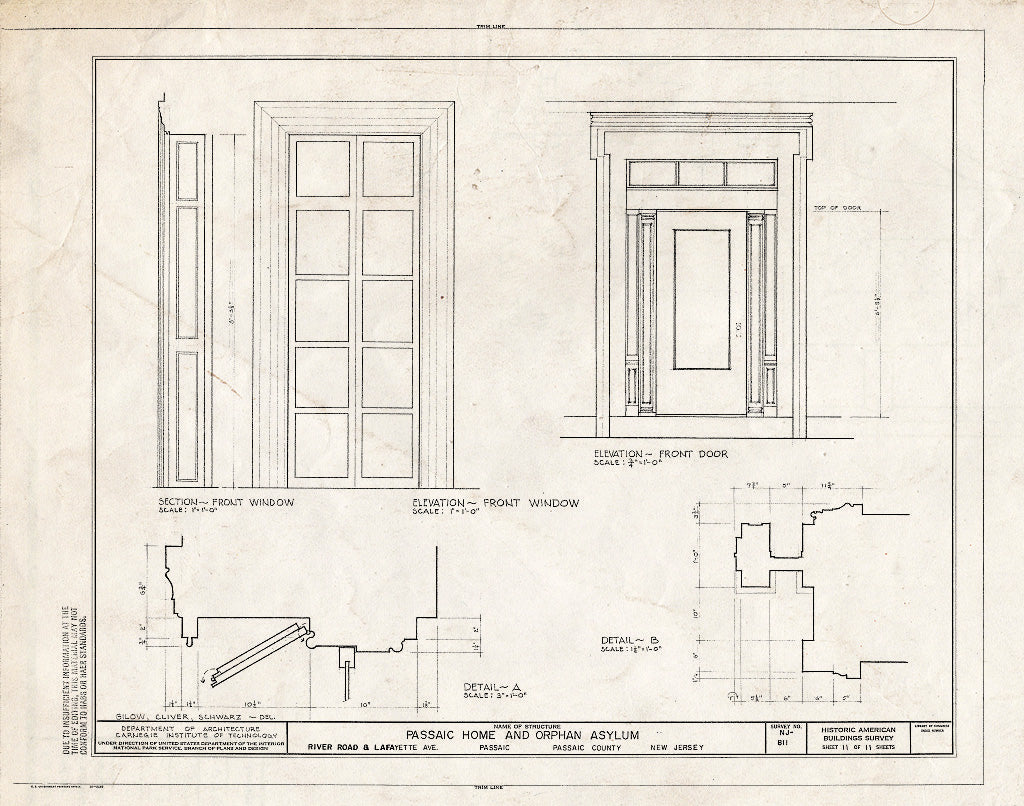 Historic Pictoric : Blueprint HABS NJ,16-PASA,4- (Sheet 11 of 11) - Passaic Home & Orphan Asylum, River Road & Lafayette Avenue, Passaic, Passaic County, NJ