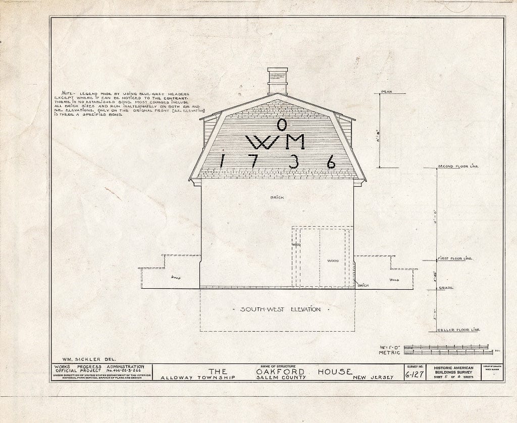 Historic Pictoric : Blueprint HABS NJ,17-ALLO.V,1- (Sheet 5 of 8) - William Oakford House, Telegraph & Greenwich Roads, Alloway, Salem County, NJ