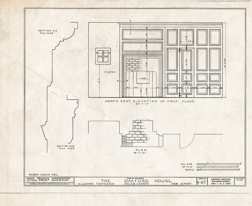 Historic Pictoric : Blueprint HABS NJ,17-ALLO.V,1- (Sheet 7 of 8) - William Oakford House, Telegraph & Greenwich Roads, Alloway, Salem County, NJ