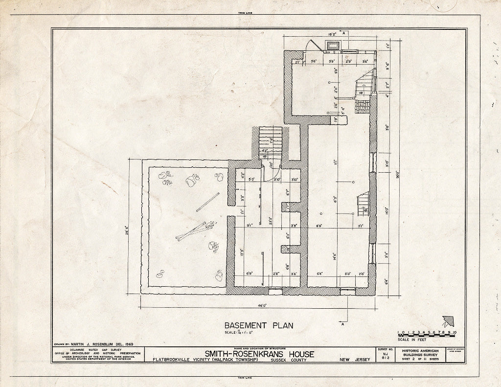 Historic Pictoric : Blueprint HABS NJ,19-FLABRO.V,1- (Sheet 2 of 11) - Smith-Rosenkrans House, Old Mine Road, Flatbrookville, Sussex County, NJ
