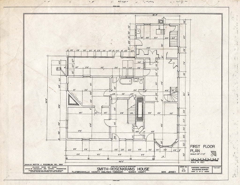 Historic Pictoric : Blueprint HABS NJ,19-FLABRO.V,1- (Sheet 3 of 11) - Smith-Rosenkrans House, Old Mine Road, Flatbrookville, Sussex County, NJ