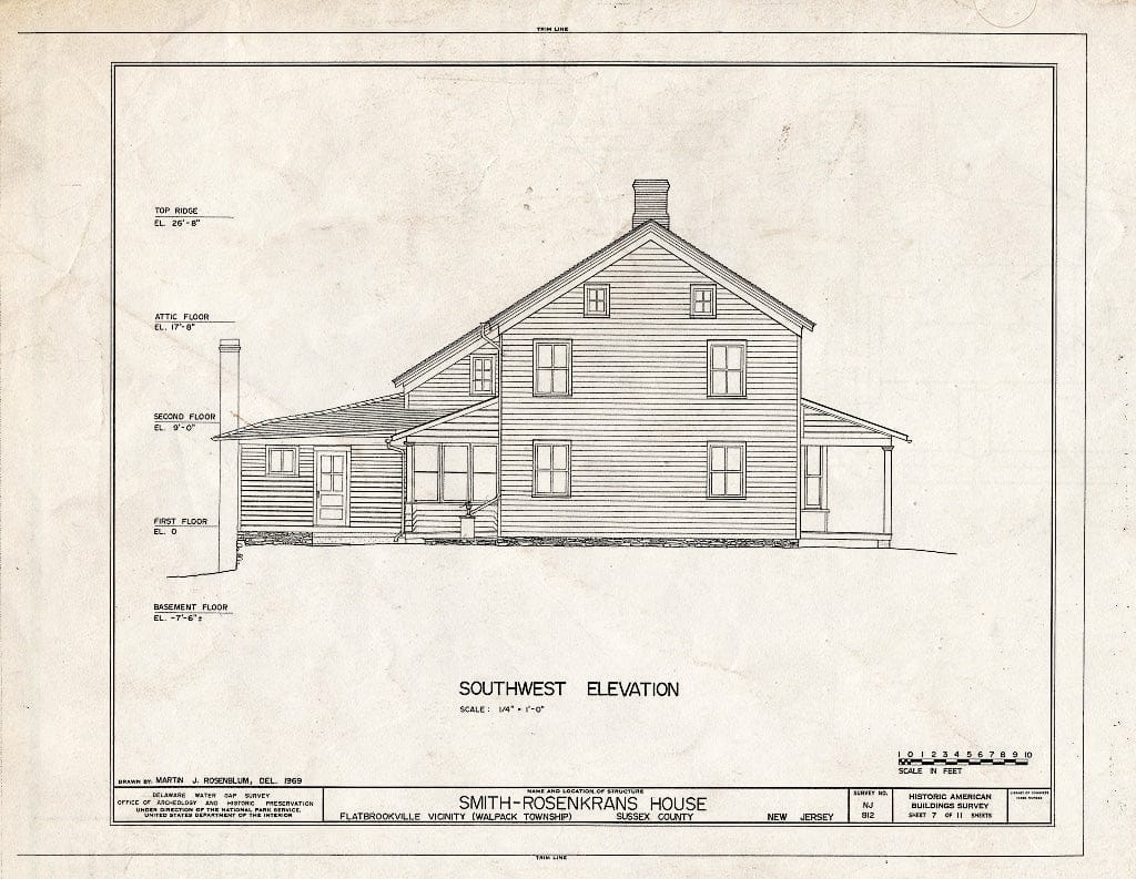 Historic Pictoric : Blueprint HABS NJ,19-FLABRO.V,1- (Sheet 7 of 11) - Smith-Rosenkrans House, Old Mine Road, Flatbrookville, Sussex County, NJ