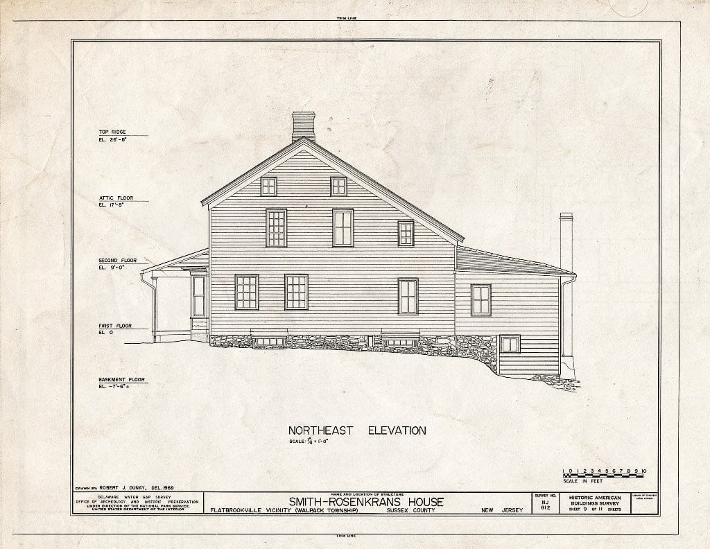 Historic Pictoric : Blueprint HABS NJ,19-FLABRO.V,1- (Sheet 9 of 11) - Smith-Rosenkrans House, Old Mine Road, Flatbrookville, Sussex County, NJ