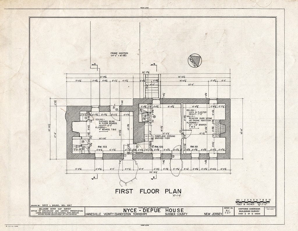 Historic Pictoric : Blueprint HABS NJ,19-HAIN.V,1- (Sheet 2 of 9) - Nyce-Depue Farm, Old Mine Road, Hainesville, Sussex County, NJ