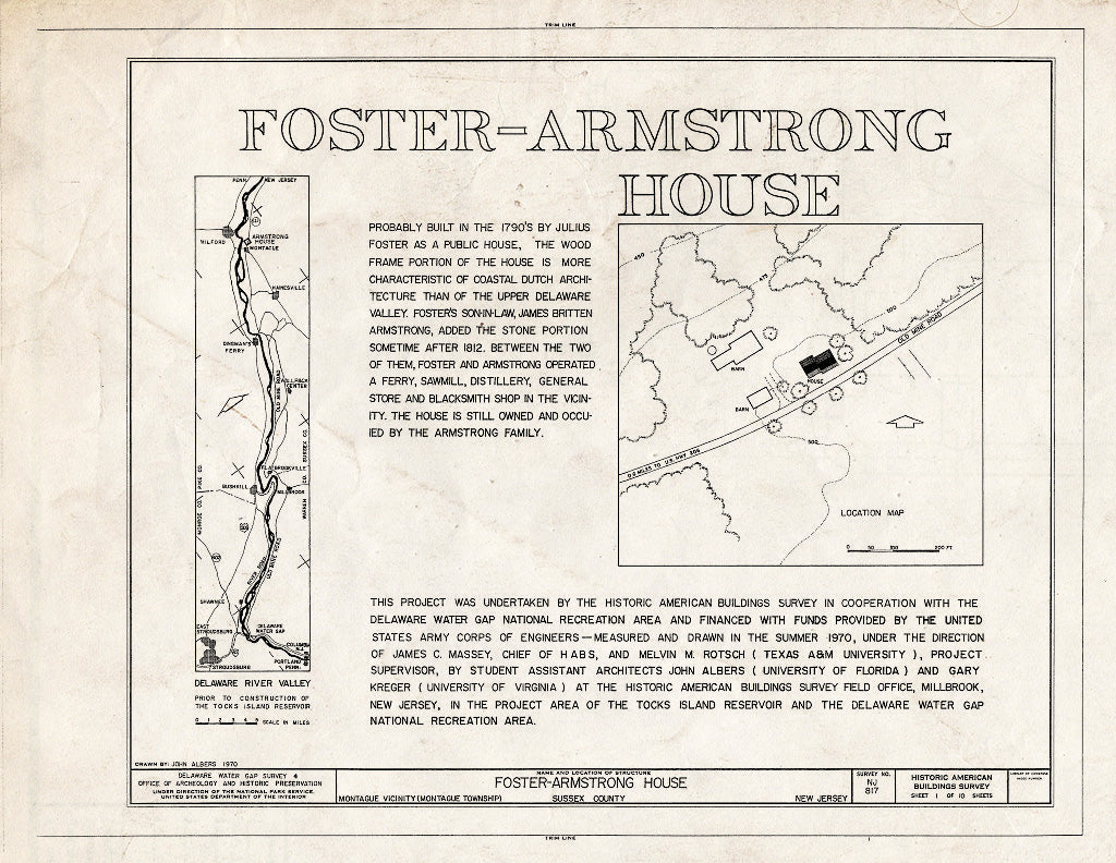 Historic Pictoric : Blueprint HABS NJ,19-MOGU.V,2- (Sheet 1 of 10) - Foster-Armstrong Farm, Old Mine Road, Montague, Sussex County, NJ