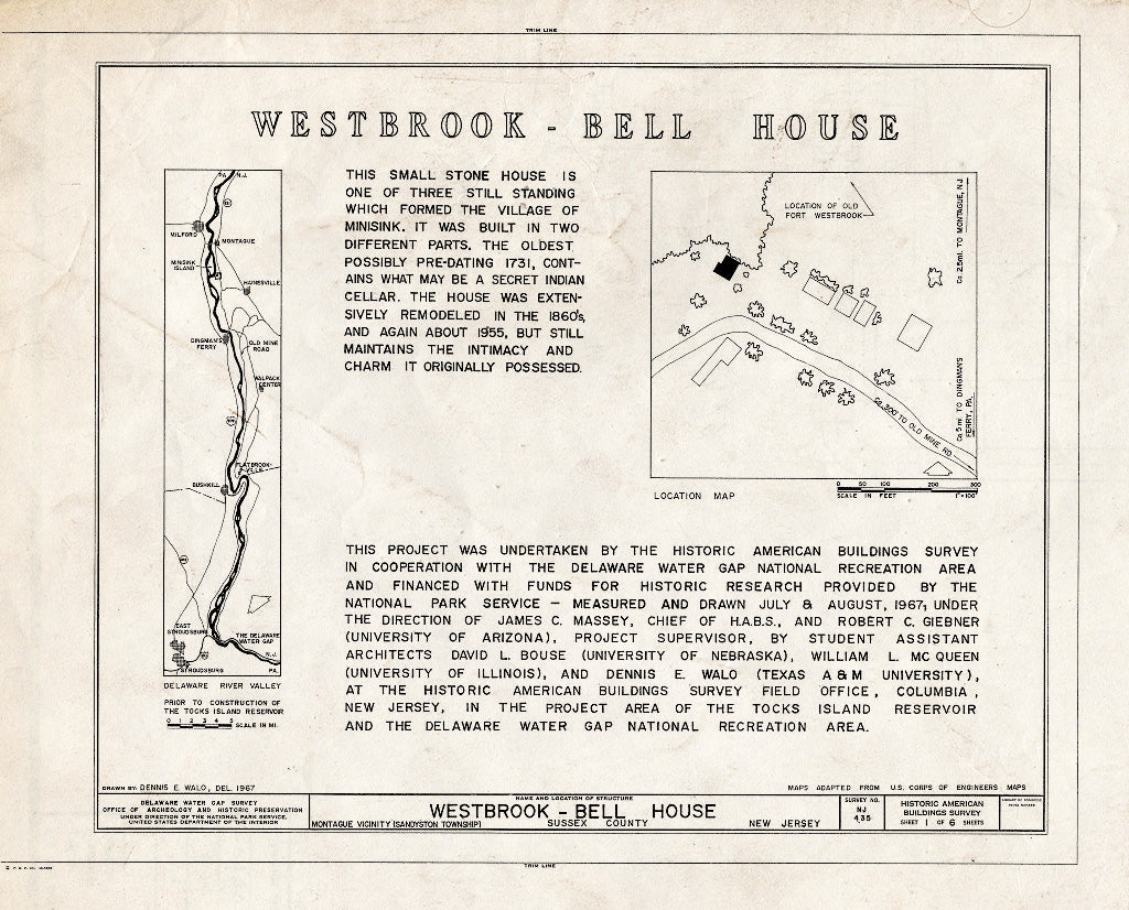 Historic Pictoric : Blueprint HABS NJ,19-HOPAT.V,2- (Sheet 1 of 6) - Westbrook-Bell House, Old Mine Road, Sandyston Township, Hainesville, Sussex County, NJ