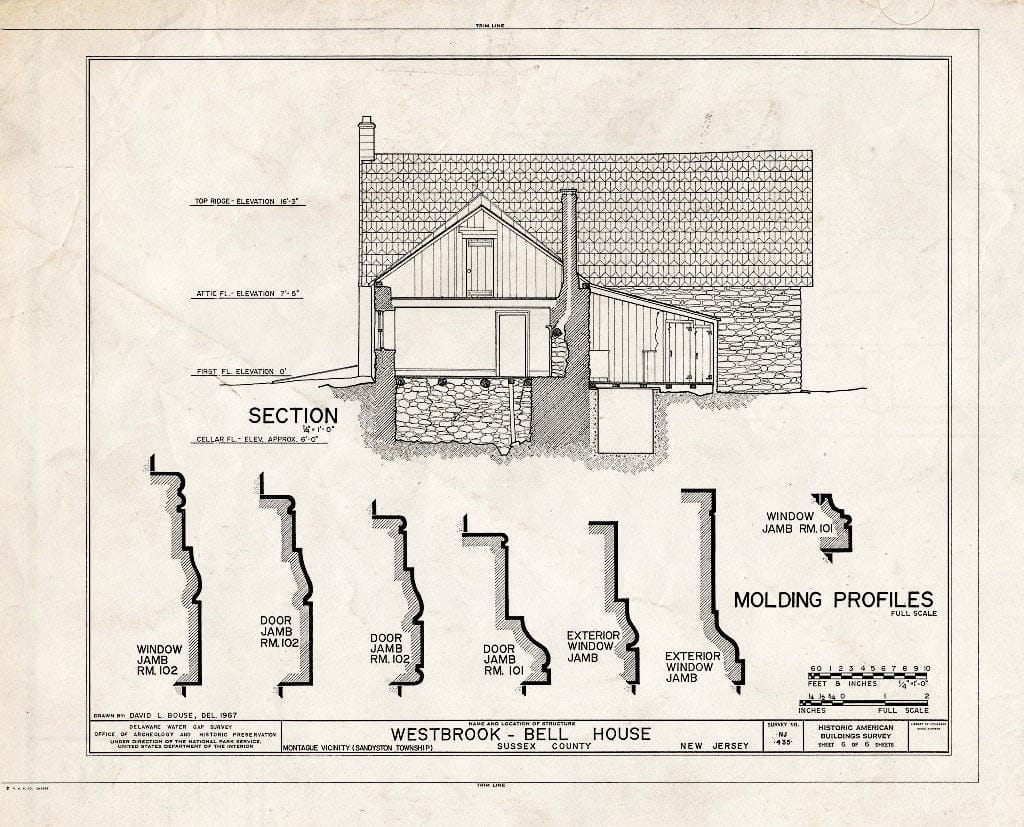 Historic Pictoric : Blueprint HABS NJ,19-HOPAT.V,2- (Sheet 6 of 6) - Westbrook-Bell House, Old Mine Road, Sandyston Township, Hainesville, Sussex County, NJ