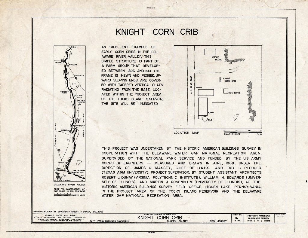 Historic Pictoric : Blueprint HABS NJ,19-SMIF.V,1-A- (Sheet 1 of 2) - Knight Farm, Corn Crib, East Side of Old Mine Road, Flatbrookville, Sussex County, NJ