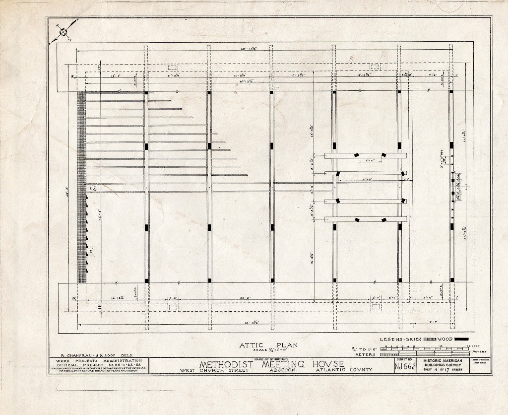 Historic Pictoric : Blueprint HABS NJ,1-ABSEC,1- (Sheet 4 of 17) - Methodist Meetinghouse, 50 West Church Street, Absecon, Atlantic County, NJ