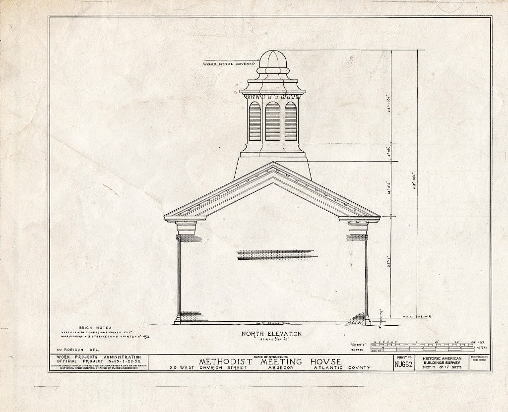 Historic Pictoric : Blueprint HABS NJ,1-ABSEC,1- (Sheet 7 of 17) - Methodist Meetinghouse, 50 West Church Street, Absecon, Atlantic County, NJ
