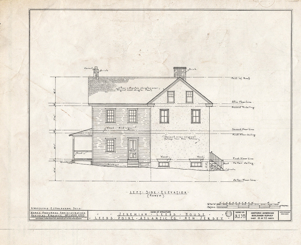 Historic Pictoric : Blueprint HABS NJ,1-LEEPO,1- (Sheet 6 of 10) - Japhet Leeds House, Moss Mill Road, Leeds Point, Atlantic County, NJ