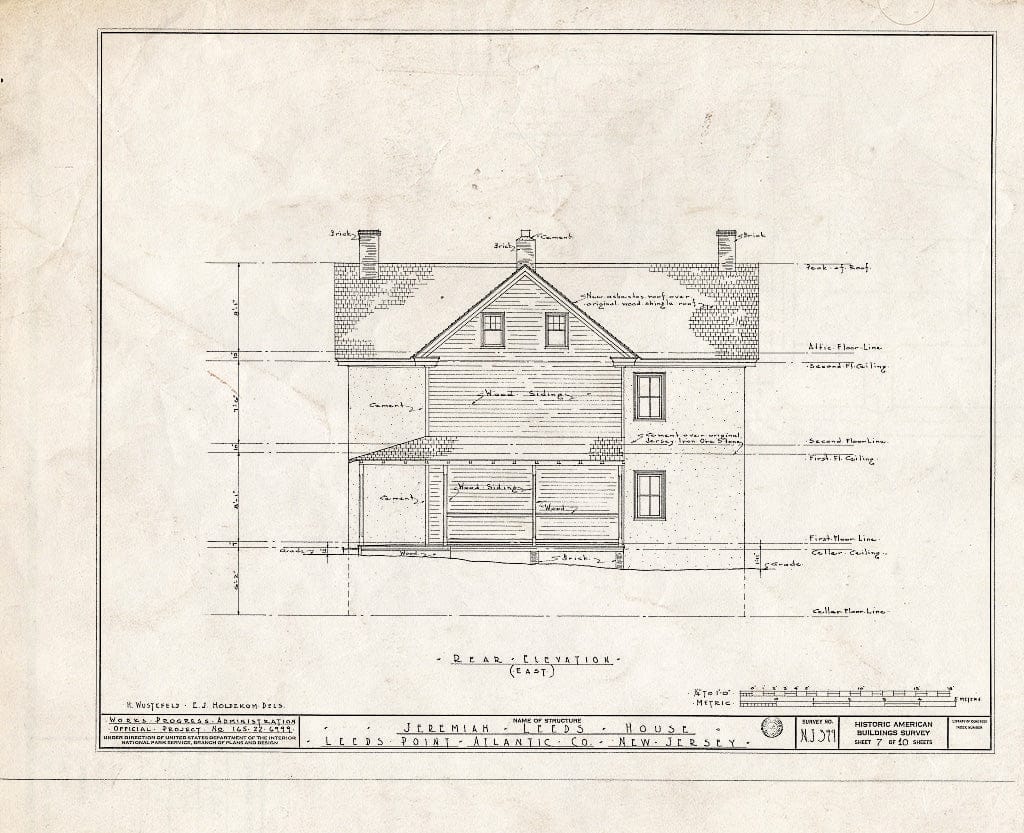 Historic Pictoric : Blueprint HABS NJ,1-LEEPO,1- (Sheet 7 of 10) - Japhet Leeds House, Moss Mill Road, Leeds Point, Atlantic County, NJ