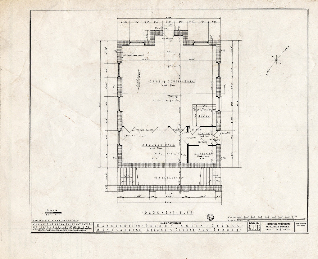 Historic Pictoric : Blueprint HABS NJ,1-Mayla,1- (Sheet 1 of 12) - Mays Landing Presbyterian Church, Mays Landing, Atlantic County, NJ