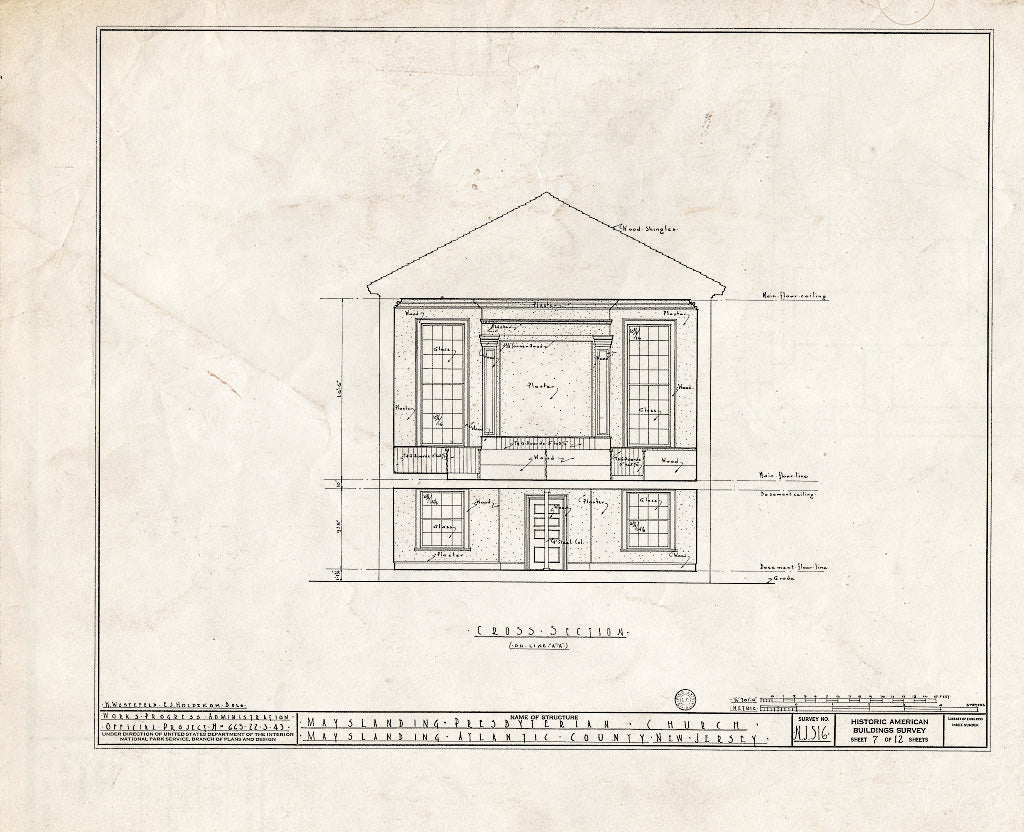 Historic Pictoric : Blueprint HABS NJ,1-Mayla,1- (Sheet 7 of 12) - Mays Landing Presbyterian Church, Mays Landing, Atlantic County, NJ