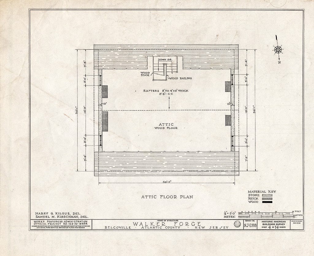 Historic Pictoric : Blueprint HABS NJ,1-Mayla.V,1- (Sheet 4 of 14) - Walker Forge Mansion, Mays Landing, Atlantic County, NJ