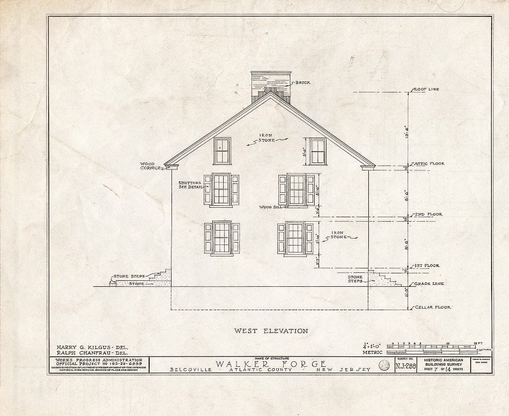 Historic Pictoric : Blueprint HABS NJ,1-Mayla.V,1- (Sheet 7 of 14) - Walker Forge Mansion, Mays Landing, Atlantic County, NJ
