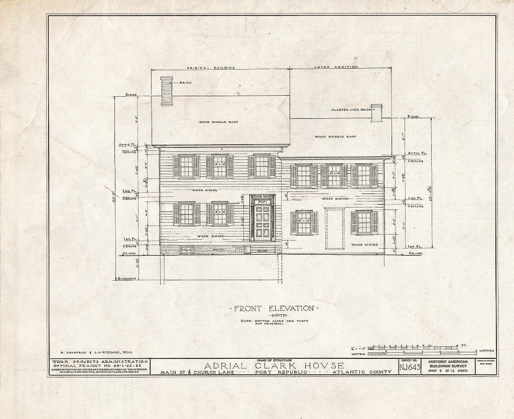 Historic Pictoric : Blueprint HABS NJ,1-POREP,1- (Sheet 5 of 12) - Adrial Clark House, Church Lane & Main Streets, Port Republic, Atlantic County, NJ