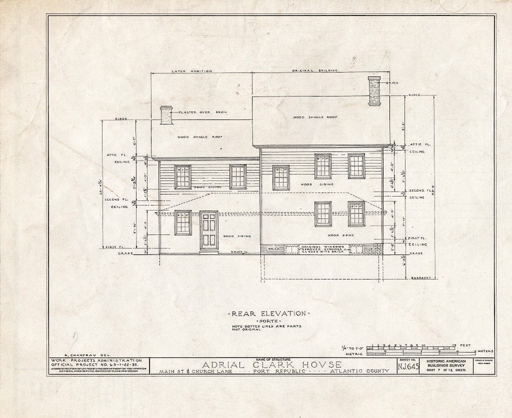 Historic Pictoric : Blueprint HABS NJ,1-POREP,1- (Sheet 7 of 12) - Adrial Clark House, Church Lane & Main Streets, Port Republic, Atlantic County, NJ