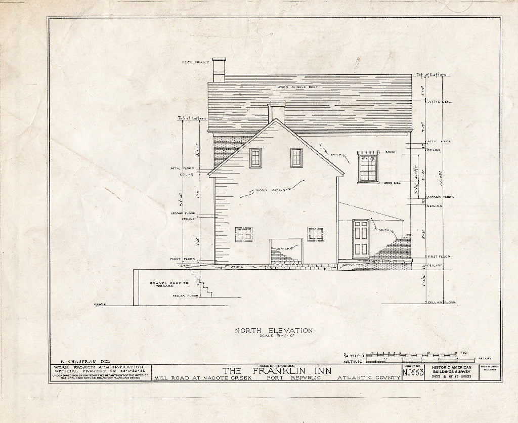 Historic Pictoric : Blueprint HABS NJ,1-POREP,2- (Sheet 6 of 17) - Franklin Inn & Store, Mill Road, Port Republic, Atlantic County, NJ
