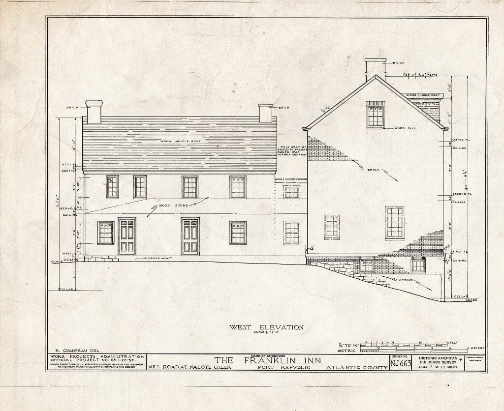 Historic Pictoric : Blueprint HABS NJ,1-POREP,2- (Sheet 7 of 17) - Franklin Inn & Store, Mill Road, Port Republic, Atlantic County, NJ