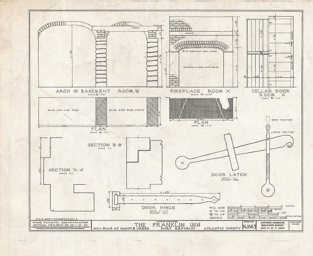 Historic Pictoric : Blueprint HABS NJ,1-POREP,2- (Sheet 14 of 17) - Franklin Inn & Store, Mill Road, Port Republic, Atlantic County, NJ