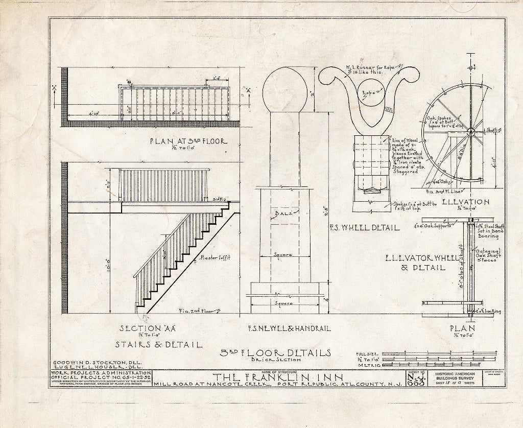 Historic Pictoric : Blueprint HABS NJ,1-POREP,2- (Sheet 15 of 17) - Franklin Inn & Store, Mill Road, Port Republic, Atlantic County, NJ