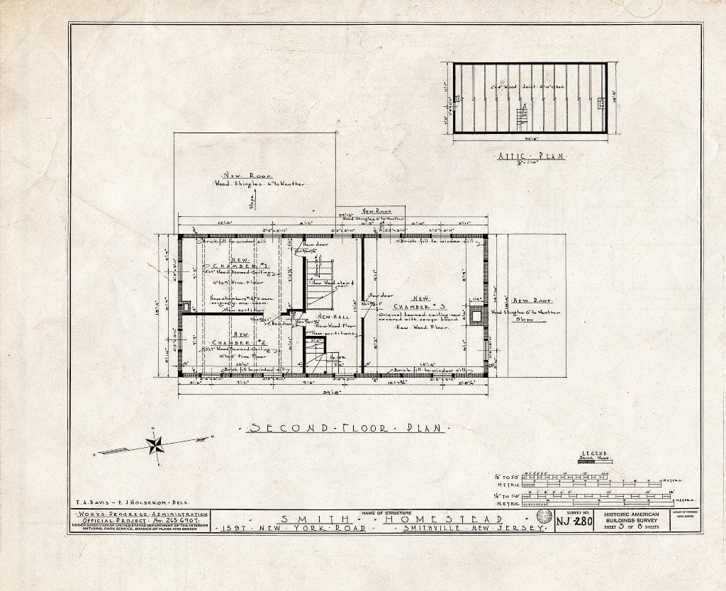 Historic Pictoric : Blueprint HABS NJ,1-Smith,1- (Sheet 3 of 8) - Smith Homestead, 1597 New York & Moss Hill Roads, Smithville, Atlantic County, NJ