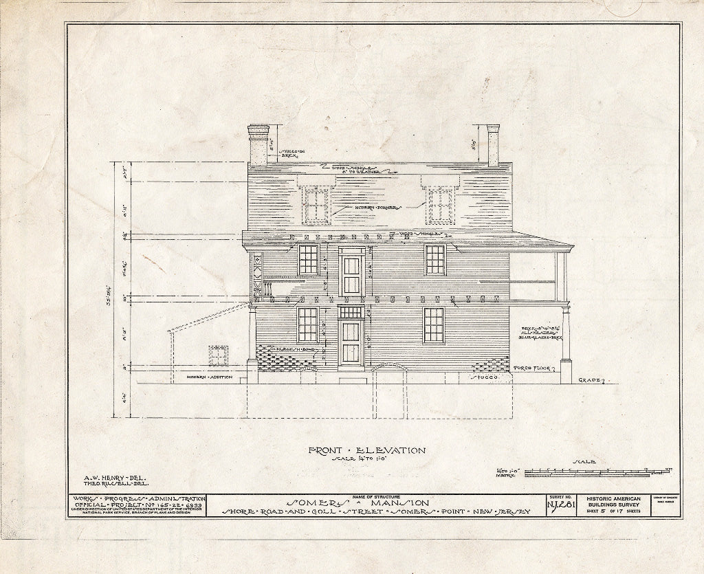 Historic Pictoric : Blueprint HABS NJ,1-SOMPO,1- (Sheet 5 of 17) - Somers Mansion, Shore Road & Goll Street, Somers Point, Atlantic County, NJ