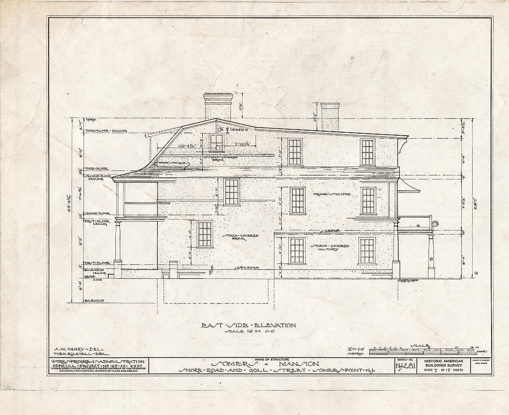 Historic Pictoric : Blueprint HABS NJ,1-SOMPO,1- (Sheet 7 of 17) - Somers Mansion, Shore Road & Goll Street, Somers Point, Atlantic County, NJ