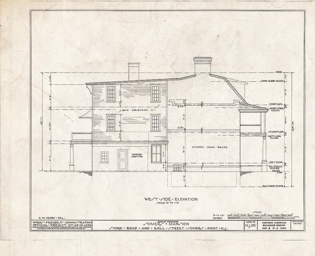 Historic Pictoric : Blueprint HABS NJ,1-SOMPO,1- (Sheet 8 of 17) - Somers Mansion, Shore Road & Goll Street, Somers Point, Atlantic County, NJ