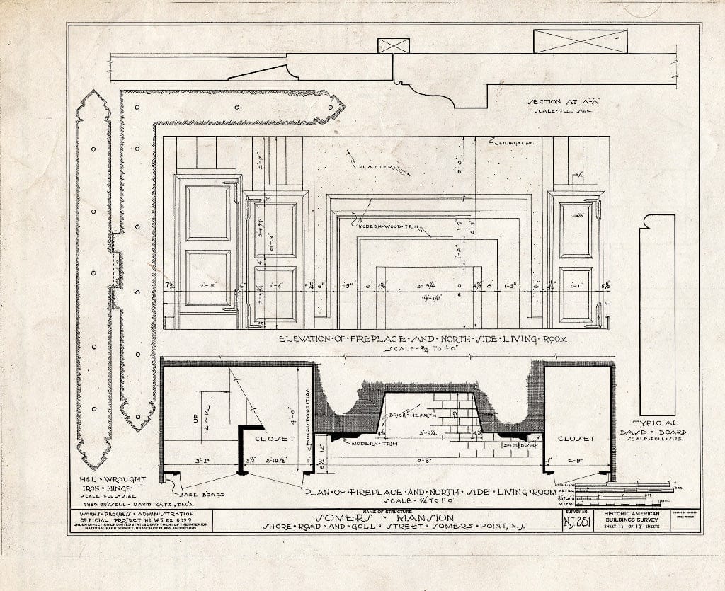 Historic Pictoric : Blueprint HABS NJ,1-SOMPO,1- (Sheet 11 of 17) - Somers Mansion, Shore Road & Goll Street, Somers Point, Atlantic County, NJ