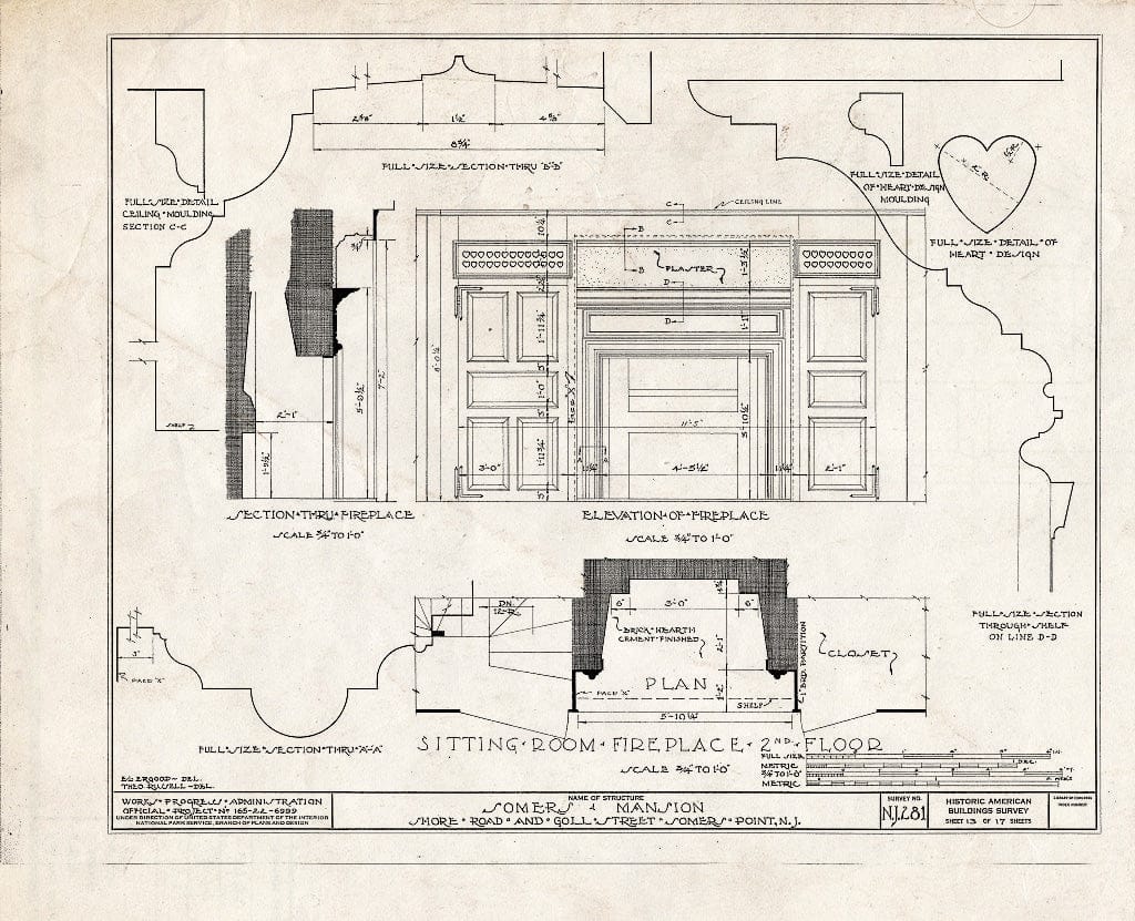 Historic Pictoric : Blueprint HABS NJ,1-SOMPO,1- (Sheet 13 of 17) - Somers Mansion, Shore Road & Goll Street, Somers Point, Atlantic County, NJ