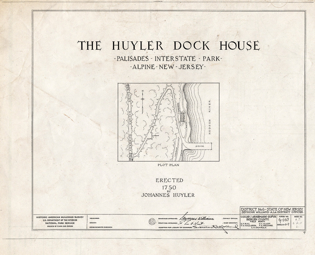 Historic Pictoric : Blueprint HABS NJ,2-ALP,2- (Sheet 0 of 7) - Huyler Dock House, Palisades Interstate Park, Alpine, Bergen County, NJ