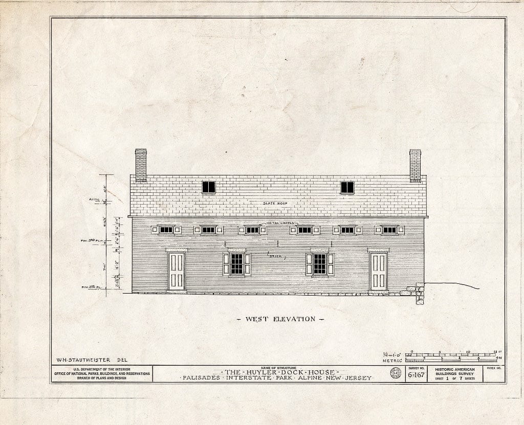Historic Pictoric : Blueprint HABS NJ,2-ALP,2- (Sheet 1 of 7) - Huyler Dock House, Palisades Interstate Park, Alpine, Bergen County, NJ