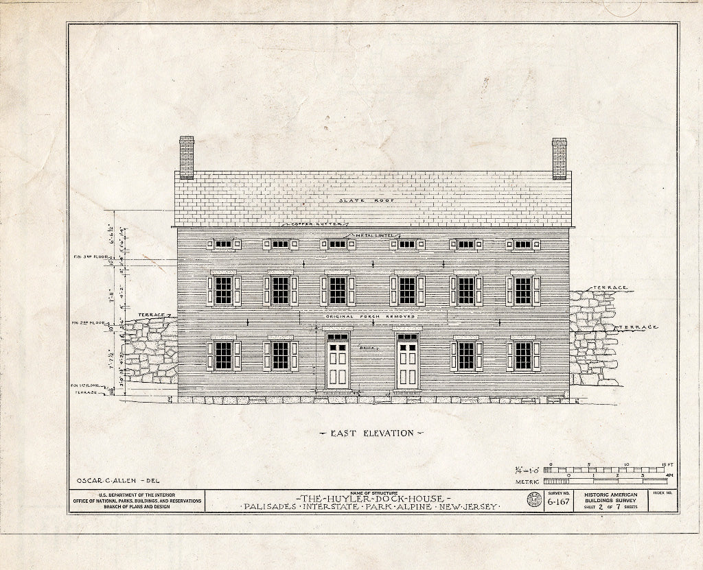 Historic Pictoric : Blueprint HABS NJ,2-ALP,2- (Sheet 2 of 7) - Huyler Dock House, Palisades Interstate Park, Alpine, Bergen County, NJ