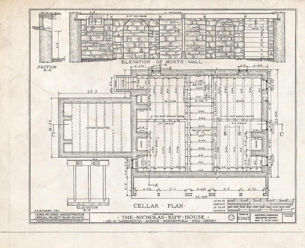 Historic Pictoric : Blueprint HABS NJ,2-Berg,1- (Sheet 1 of 26) - Nicholas Kipp House, 221 North Washington Avenue, Bergenfield, Bergen County, NJ