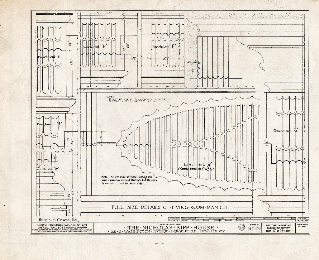Historic Pictoric : Blueprint HABS NJ,2-Berg,1- (Sheet 17 of 26) - Nicholas Kipp House, 221 North Washington Avenue, Bergenfield, Bergen County, NJ